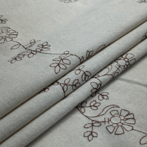 Tecido Linho Bordado Floral Marrom